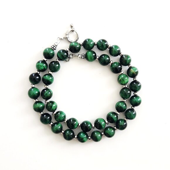 GREEN TIGERS EYE NECKLACE--16" - Picture 1 of 2